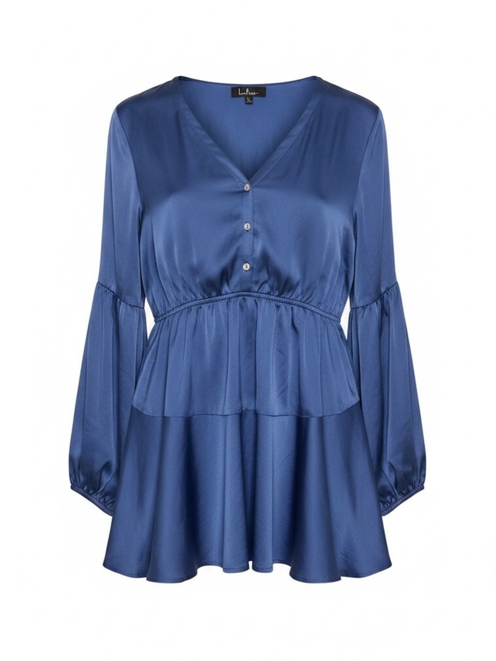 Lulu's Satin Peplum V-Neck Blouse in Blue